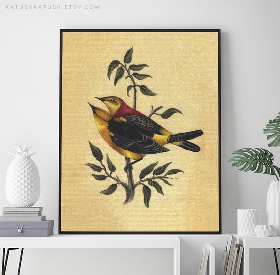 yellow bird print yellow kitchen decor gift for her | etsy