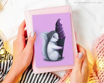 White Squirrel Postcard, Icecream Postcard, Hipster Squirrel, Purple Postcard, Animal Card, Squirrel Postcard, Gift for Her, Toronto Mascot