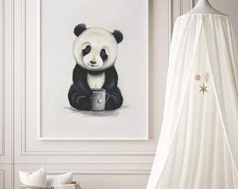 Panda Print, Thee Print, Kwekerij Wall Art, Grappige Panda, Animal Print, Cadeau voor vriendin, Thee Poster, Cadeau voor Thee Lover, Baby Kamer Decor