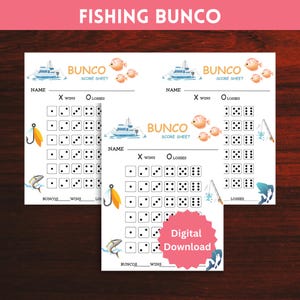 Fischen Bunco Ergebnisbogen | Spaß und einzigartiges druckbares Bunco-Spieldesign | Bunco Party | Bunco Würfelspiel - Bunco Party Spiel - Sofortdownload