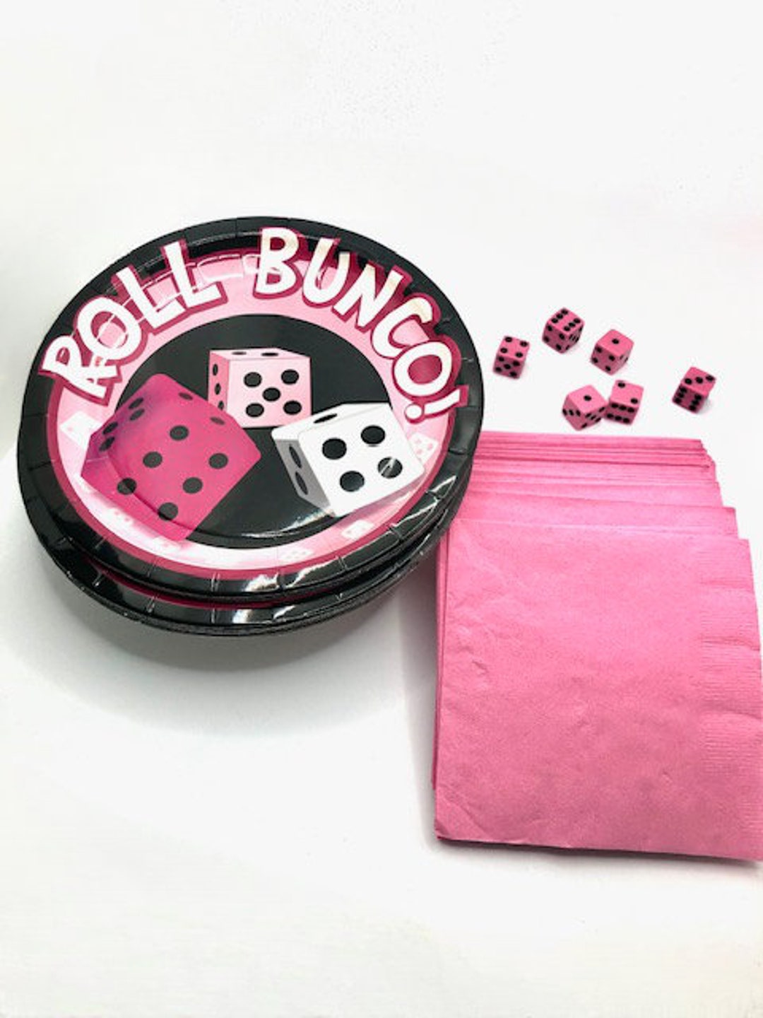 Roll Bunco Plates and Candy Pink Bunco Napkins Set 16 8 Bunco Plates