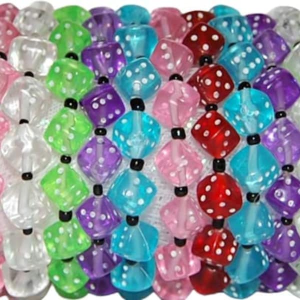 12 Bunco or Casino Dice Bracelets - 7mm Smaller Size. One Size Fits All - Assorted Colors