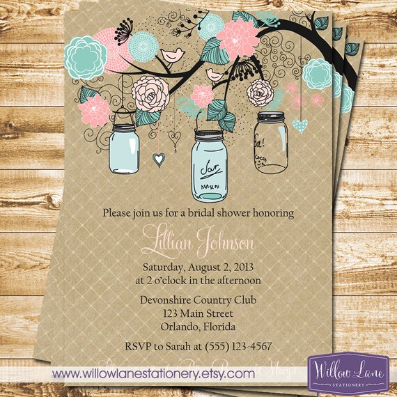 Items similar to Bridal Shower Invitation Mason Jar Bridal Shower