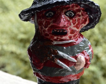 Freddy Krueger parody figure, solid garden gnome,8 inches,inspired by Nightmare on Elm Street, Horror, Halloween decor