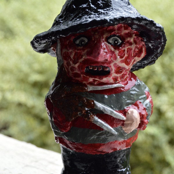 Freddy Krueger parody figure, solid garden gnome,8 inches,inspired by Nightmare on Elm Street, Horror, Halloween decor