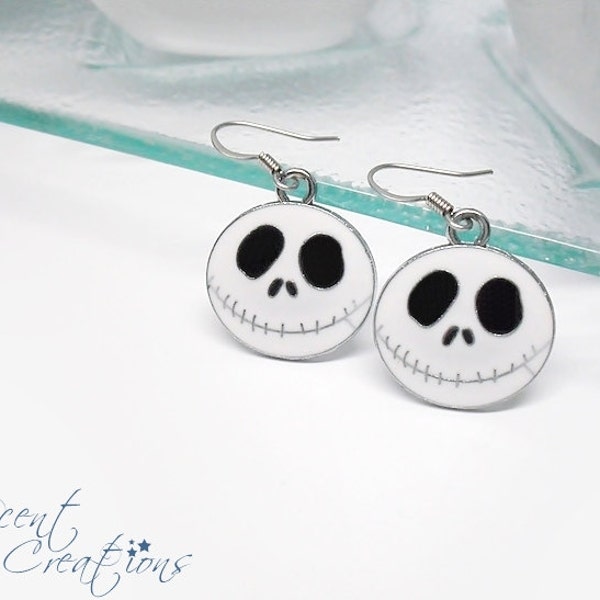 Jack Skellington earrings, skull earrings, nightmare before christmas earrings, silver enamel ghost earrings, Halloween earrings, women gift