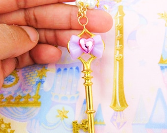 Magical Girl Heart Crystal Key Necklace, Sailor Moon Inspired