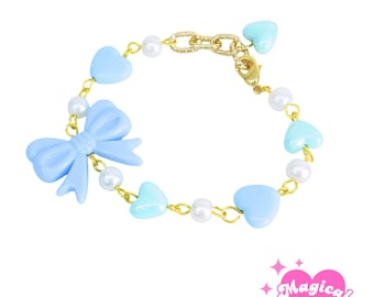 Kawaii Bow Heart Charm Bracelet