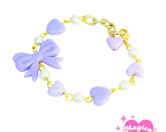 Kawaii Bow Heart Charm Bracelet