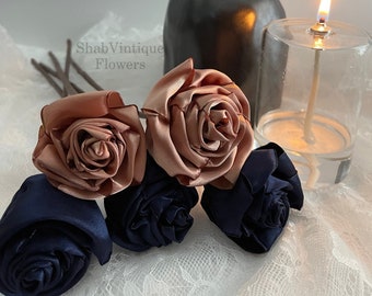 Navy Blue and Rose Gold flower 12 inch stems, Wedding Flower centerpiece, reception table decorations, Wedding Arch Flowers