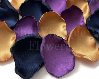 Wedding Aisle Decor, Plum Purple, Old Gold, and Navy Blue mix of flower petals, flower girl petals, Reception table decor