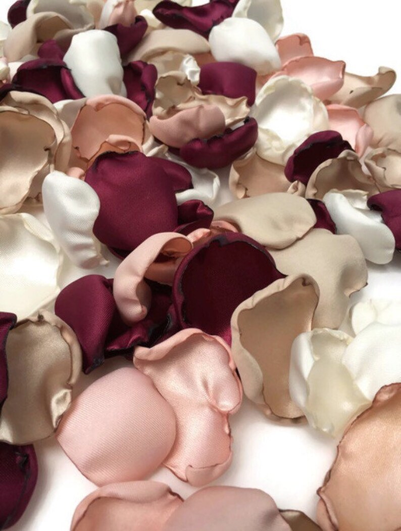 Wedding Aisle Decorations, Marsala Maroon blush pink ivory and champagne petals, 2000 flower petals, Flower Girl Petals image 2