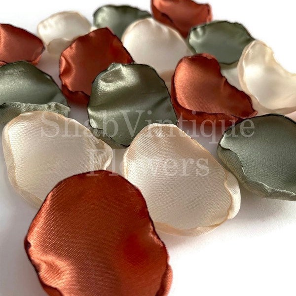 Wedding Aisle Decor, Sage green, Terracotta, and ivory flower petals, Flower Girl Petals, Cake Table Decor