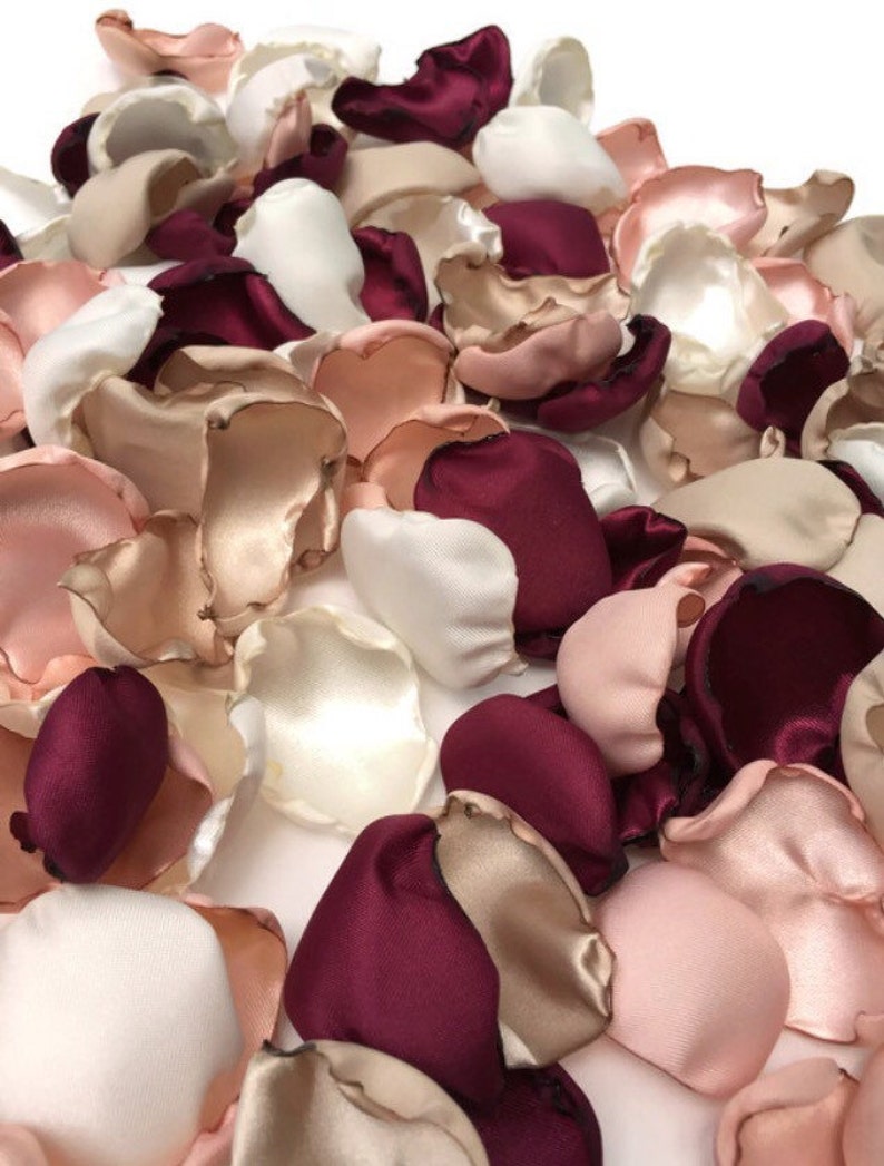 Wedding Aisle Decorations, Marsala Maroon blush pink ivory and champagne petals, 2000 flower petals, Flower Girl Petals image 1