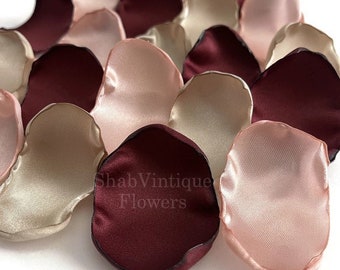 Burgundy, blush pink, champagne mix of flower petals, rustic wedding aisle decor, baby shower decor ideas, birthday party