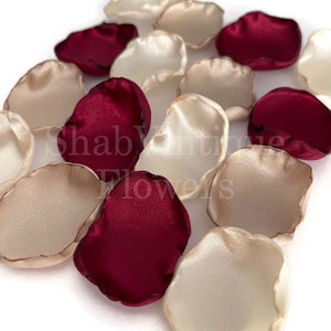 Marsala Maroon, Ivory, Champagne mix of flower petals, Rustic Wedding Aisle Decorations, Ceremony Table Decor