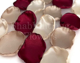 Marsala Maroon, Ivory, Champagne mix of flower petals, Rustic Wedding Aisle Decorations, Ceremony Table Decor