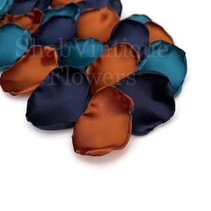 Dark Teal Navy Blue Copper Flower Petals, petals for flower girl basket, wedding aisle decor image 7