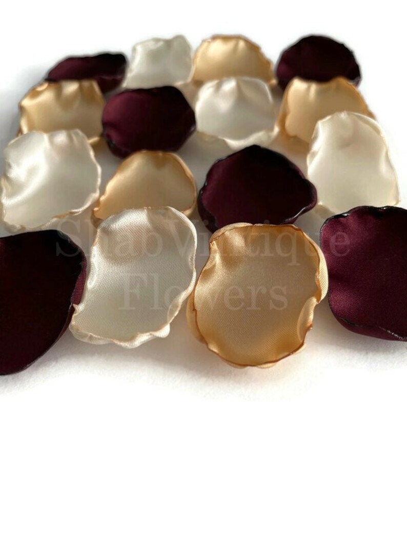 Burgundy, ivory, & gold flower petals, Wedding Aisle Decorations, Flower Girl Petals, Fall Rustic Wedding image 3