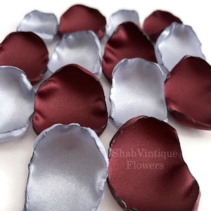 Wedding Table Decorations, Dusty Blue and Burgundy flower petals, Birthday Party, Dessert Table Decor
