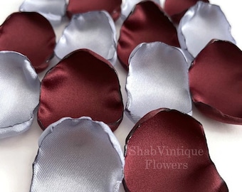 Dusty Blue & Burgundy Flower Petals – Wedding Aisle Decorations, Flower Girl Petals, Dessert Table Decor, Birthday Party