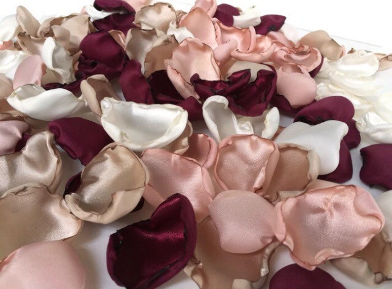 Wedding Aisle Decorations, Marsala Maroon blush pink ivory and champagne petals, 2000 flower petals, Flower Girl Petals image 7