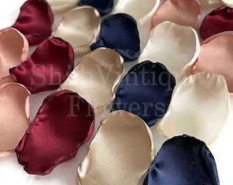 Wedding Aisle Decor, Navy Blue, Rose Gold, Burgundy, Ivory and Champagne flower petals, Flower Girl Petals