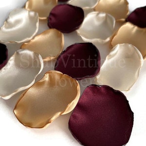 Burgundy, ivory, & gold flower petals, Wedding Aisle Decorations, Flower Girl Petals, Fall Rustic Wedding zdjęcie 1