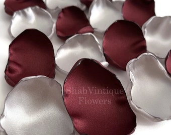 Burgundy and silver flower petals, flower girl petals wedding aisle decor, custom table aisle runner decor