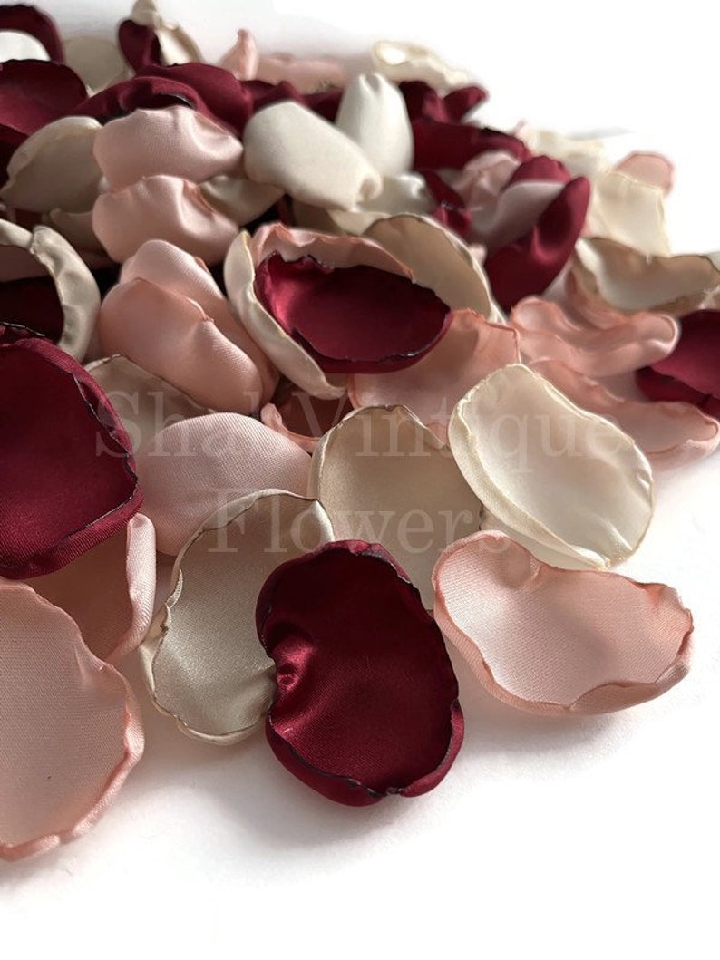 Wedding Table Decorations, Marsala Maroon, Blush, Ivory, Champagne flower petals, flower girl petals, Wedding Aisle Decor image 5