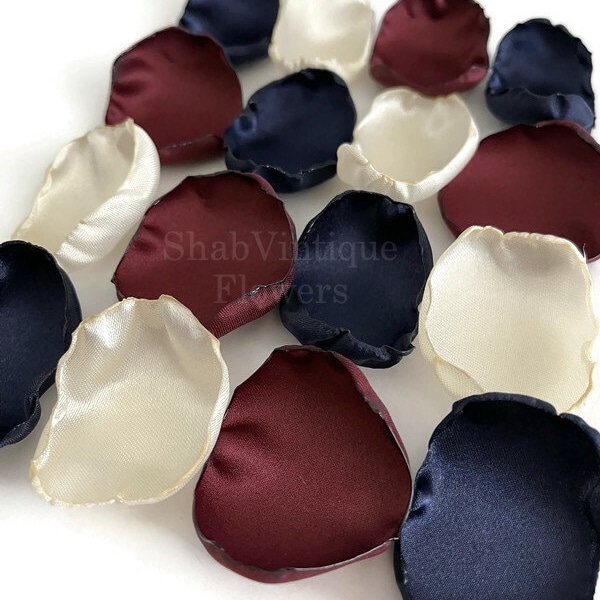 Burgundy, ivory, and navy blue flower petals, flower girl petals, wedding aisle decor, bridal shower decorations