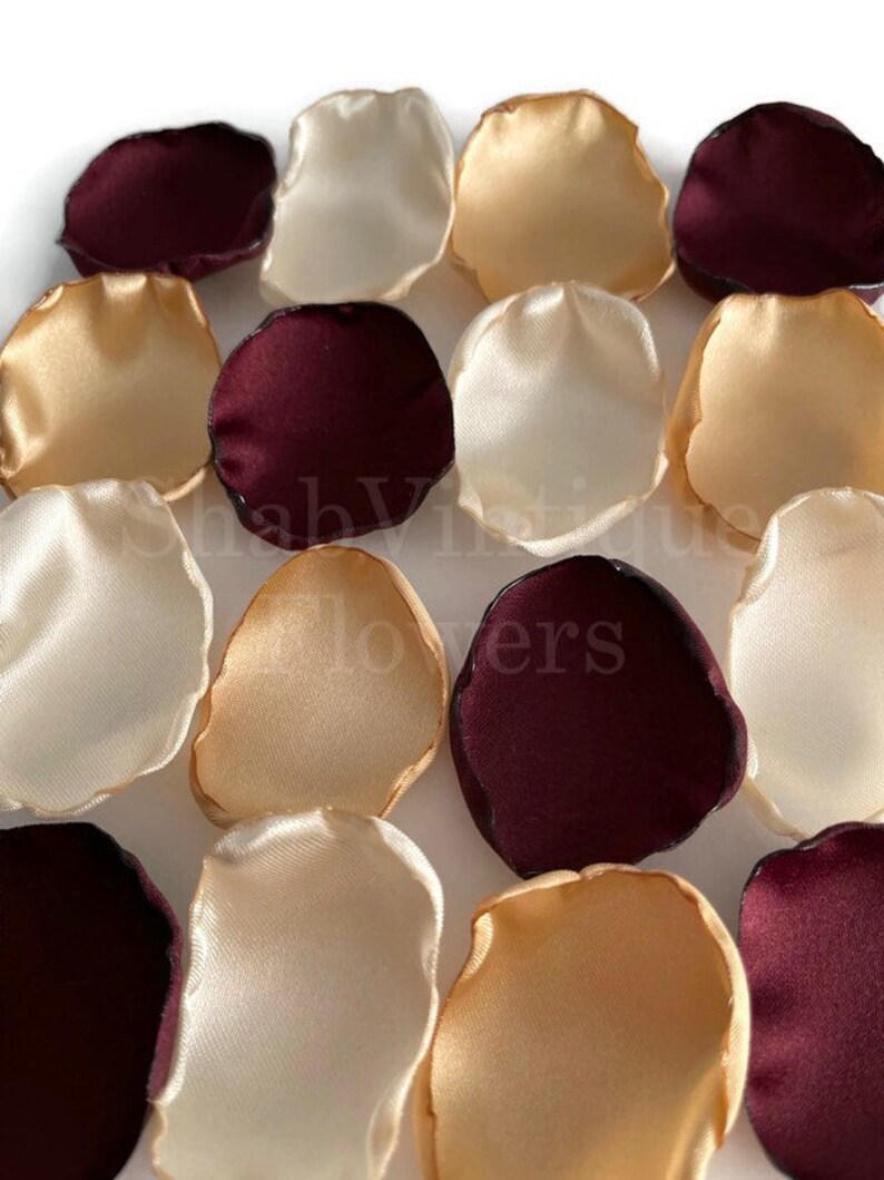 Burgundy, ivory, & gold flower petals, Wedding Aisle Decorations, Flower Girl Petals, Fall Rustic Wedding zdjęcie 5