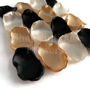 Black, gold, and ivory flower petals, flower girl petals, Winter Christmas Wedding Decor, Woodland Forest Wedding image 1