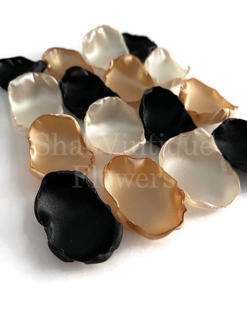 Black, gold, and ivory flower petals, flower girl petals, Winter Christmas Wedding Decor, Woodland Forest Wedding image 1