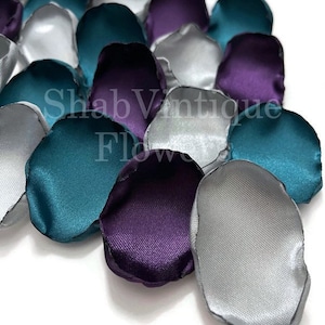 Wedding Decorations, Dark Teal, Silver, and Purple Flower Petals, flower girl petals, Fall Country Wedding