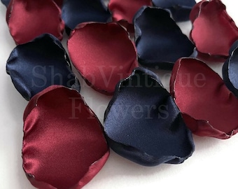 Navy Blue and Wine wedding decor, reception table decor, cake table decor, flower girl petals