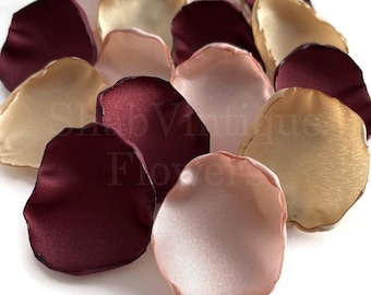 Burgundy Wine Blush Pink Gold Flower Petals, Flower Girl Petals, Wedding Aisle Decor, Fall Wedding Decor, Table Scatter, Romantic Wedding