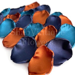 Dark Teal Navy Blue Copper Flower Petals, petals for flower girl basket, wedding aisle decor image 3