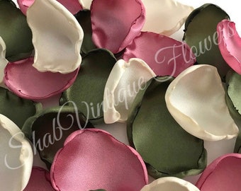 Wedding Table Decorations, Moss green, dusty rose, ivory flower petals, Birthday Party, Dessert Table Decor