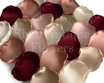 Marsala Maroon Satin Flower Petals, Blush Pink Wedding Decor