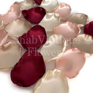 Wedding Table Decorations, Marsala Maroon, Blush, Ivory, Champagne flower petals, flower girl petals, Wedding Aisle Decor image 2