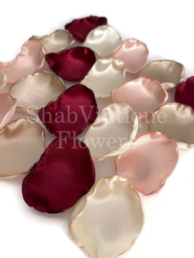 Wedding Table Decorations, Marsala Maroon, Blush, Ivory, Champagne flower petals, flower girl petals, Wedding Aisle Decor image 2