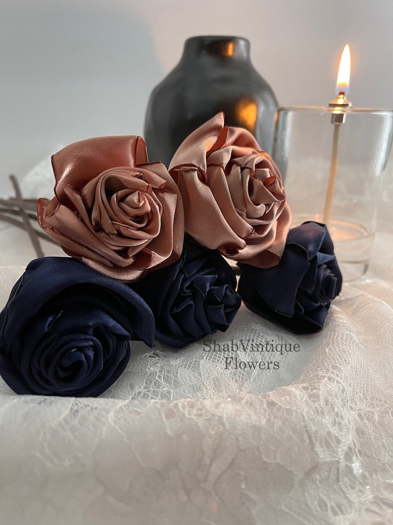 Navy Blau und Rose Gold Blume 12-Zoll-Stiele, Hochzeit Blume Herzstück, Tischdekoration Empfang, Hochzeit Bogen Blumen Bild 4