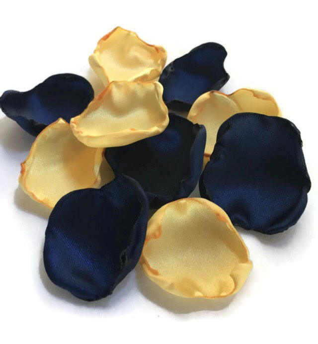 Navy Blue and yellow flower petals rose petals table decor Etsy