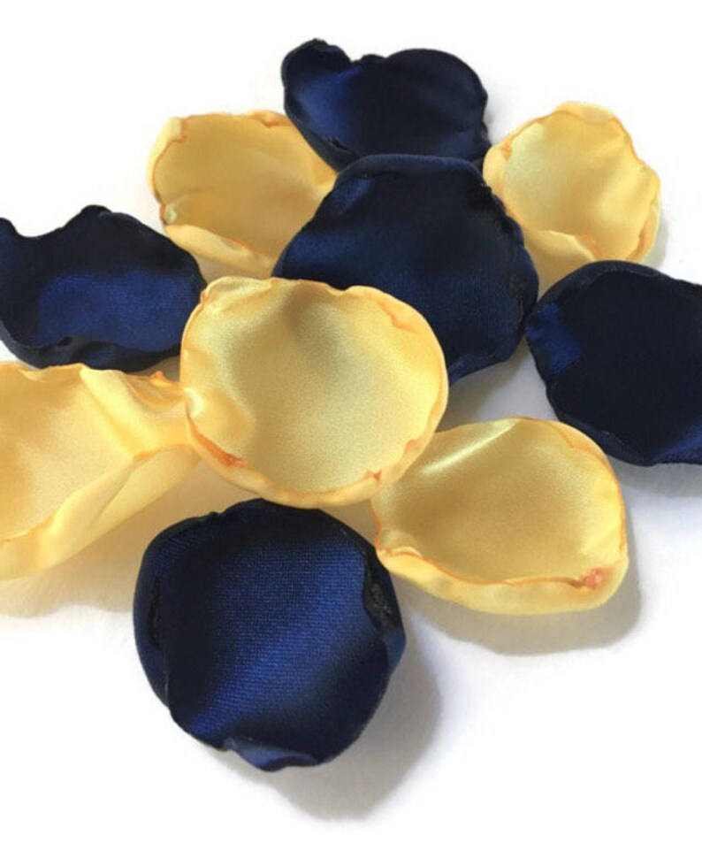 Navy Blue and yellow flower petals rose petals table decor Etsy