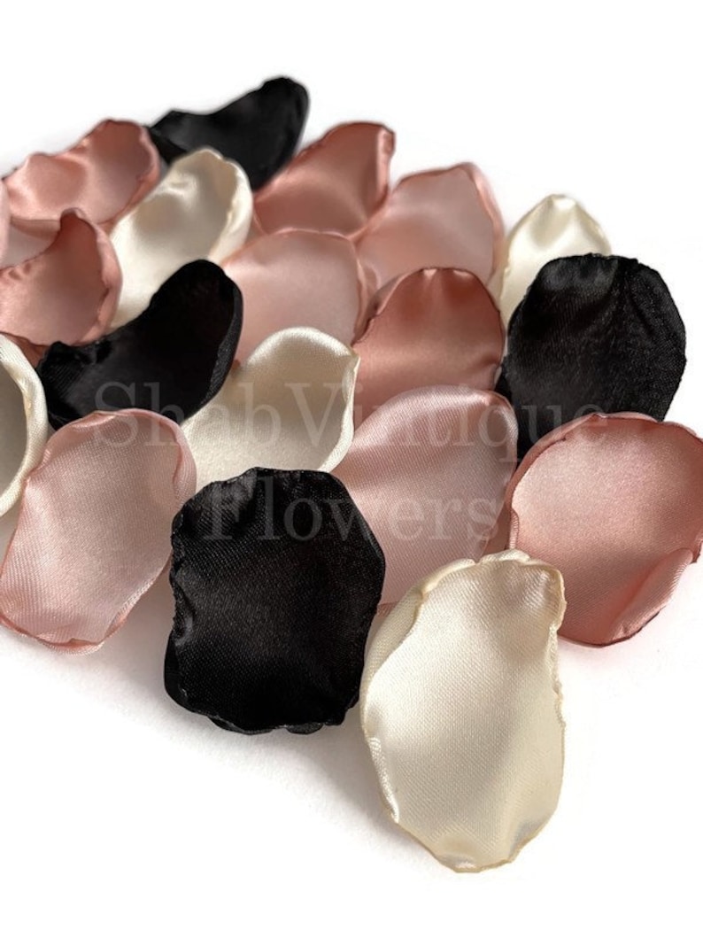 Wedding Decorations, Blush pink, rose gold, black and ivory flower petals, Flower Girl Petals, Winter Wedding image 1