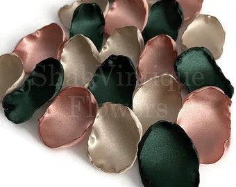 Emerald green Rose Gold and Champagne flower petals, flower girl petals, Wedding Decorations, Dessert Table Decor