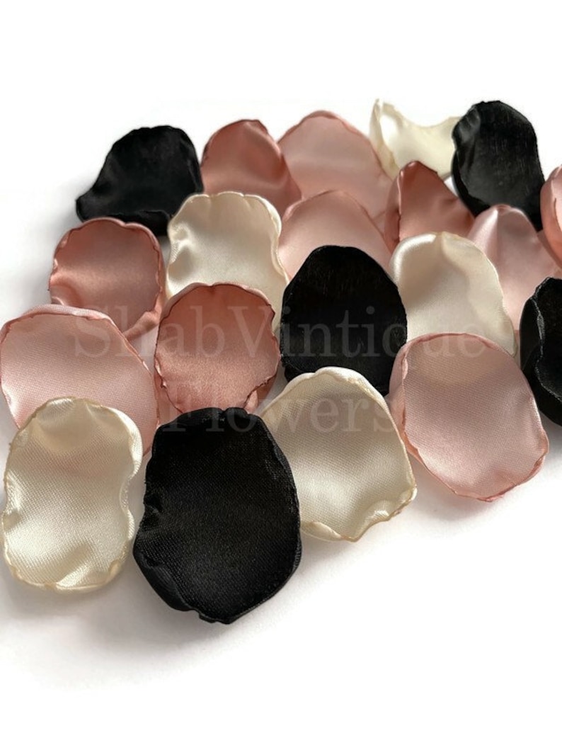 Wedding Decorations, Blush pink, rose gold, black and ivory flower petals, Flower Girl Petals, Winter Wedding image 3