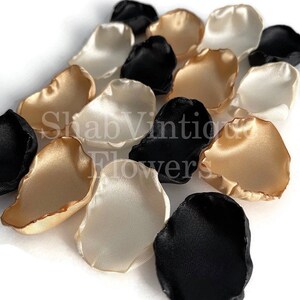 Black, gold, and ivory flower petals, flower girl petals, Winter Christmas Wedding Decor, Woodland Forest Wedding image 5