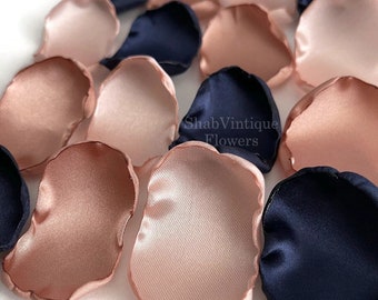 Navy Blue, rose gold and blush flower petals, Birthday Party Decor, Gender Reveal Party Decor